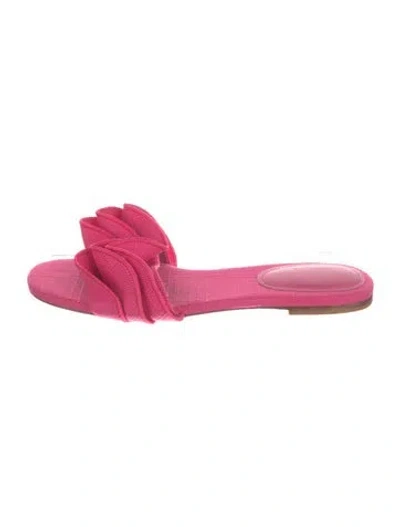 Pre-owned Larroude Canvas Ruffle Embellishment Slides In Pink