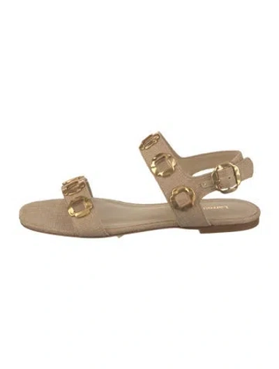 Pre-owned Larroude Canvas Sandals In Gold