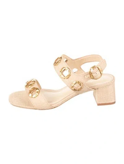 Pre-owned Larroude Canvas Sandals In Gold/neutrals