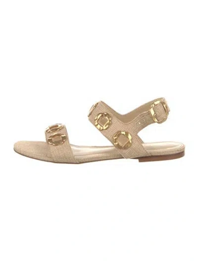 Pre-owned Larroude Canvas Sandals In Gold/neutrals