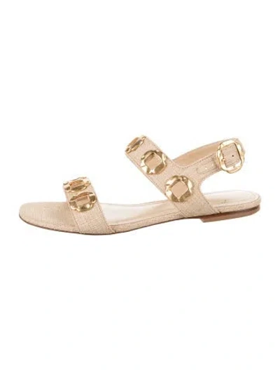 Pre-owned Larroude Canvas Sandals In Gold/neutrals