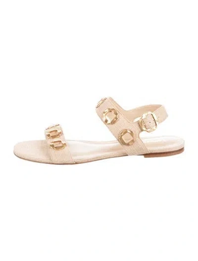 Pre-owned Larroude Canvas Sandals In Gold/neutrals