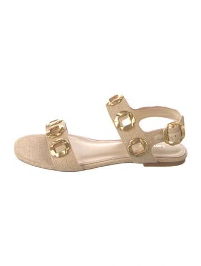 Pre-owned Larroude Canvas Sandals In Gold/neutrals