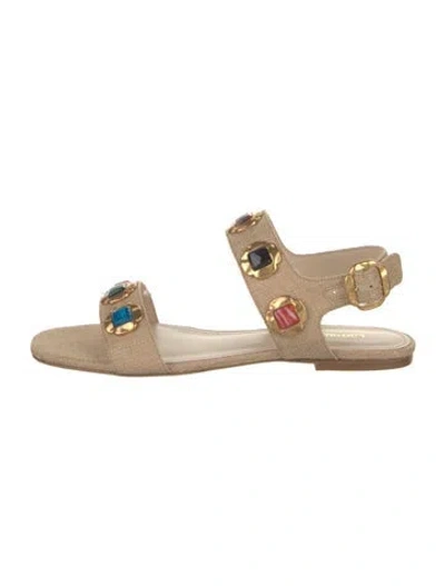 Pre-owned Larroude Canvas Sandals In Neutral
