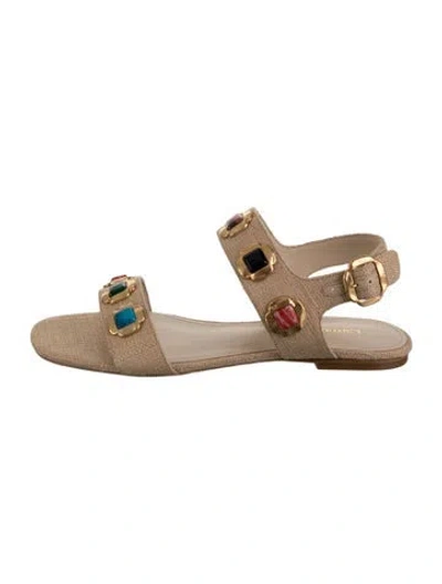 Pre-owned Larroude Canvas Sandals In Neutral