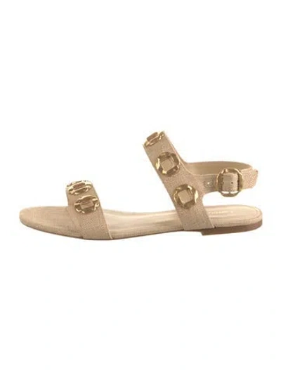 Pre-owned Larroude Canvas Sandals In Neutrals