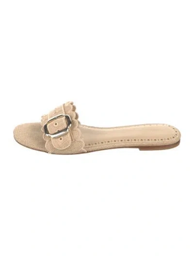 Pre-owned Larroude Canvas Slides In Neutrals