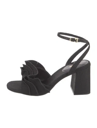 Pre-owned Larroude Canvas Slingback Sandals In Black