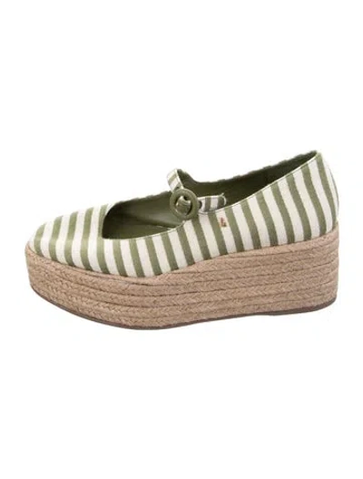 Pre-owned Larroude Canvas Striped Espadrilles In Green