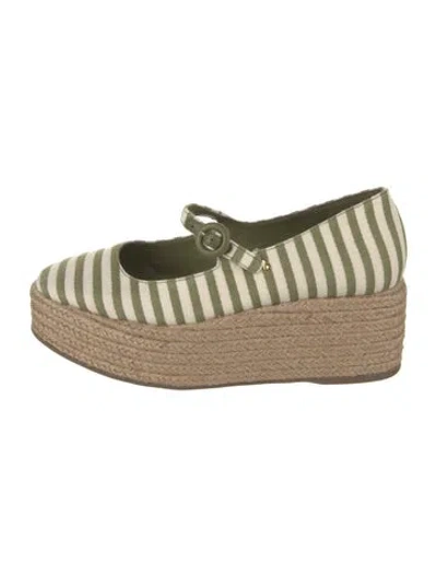 Pre-owned Larroude Canvas Striped In Green/neutrals