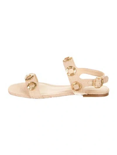 Pre-owned Larroude Canvas Studded Accents Flats W/ Tags In Gold