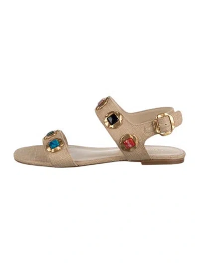 Pre-owned Larroude Canvas Studded Accents Sandals In Neutral
