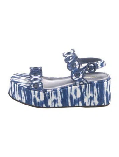 Pre-owned Larroude Canvas Tie-dye Print Slides In Blue