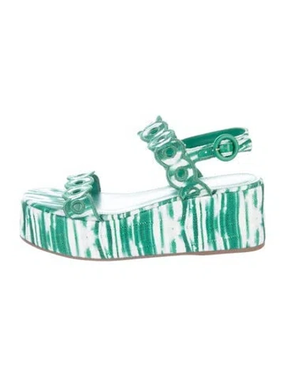 Pre-owned Larroude Canvas Tie-dye Print Slingback Sandals In Green