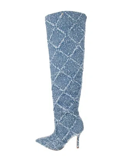 Pre-owned Larroude Canvas Tweed Pattern Boots In Blue