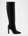Larroude Cindy Leather Block-heel Knee Boots In Black