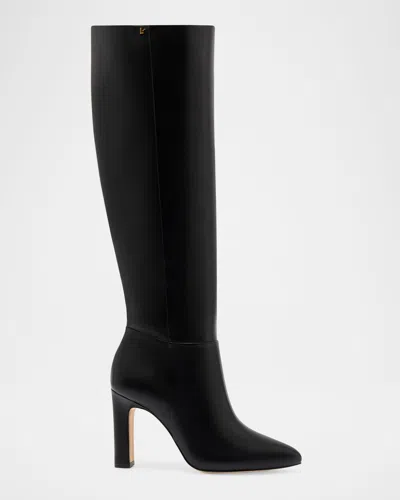 LARROUDE CINDY LEATHER BLOCK-HEEL KNEE BOOTS