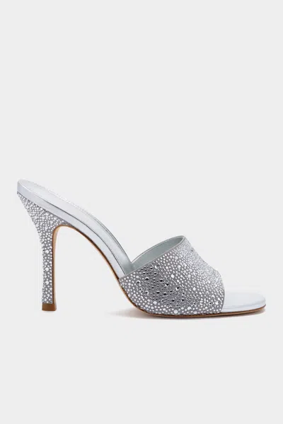 Larroude Colette Crystal Mule In Gray Suede In White