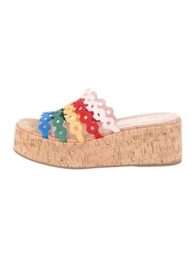 Pre-owned Larroude Colorblock Pattern Slides W/ Tags In Neutral