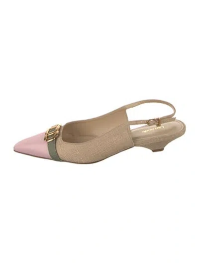 Pre-owned Larroude Colorblock Pattern Slingback Flats In Neutrals
