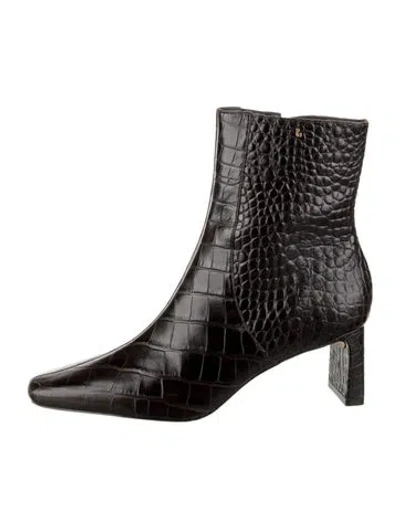 Pre-owned Larroude Crocodile Animal Print Boots In Brown
