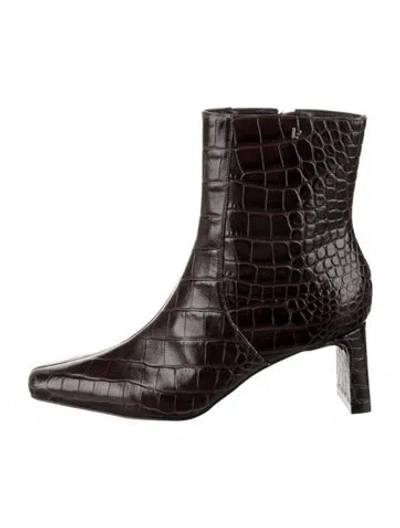 Pre-owned Larroude Crocodile Animal Print Boots In Brown