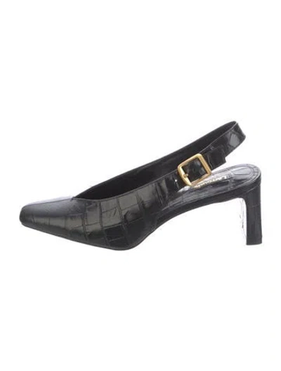 Pre-owned Larroude Crocodile Animal Print Slingback Pumps In Black
