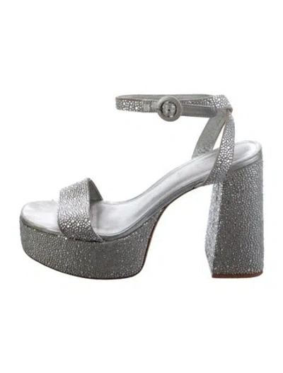 Pre-owned Larroude Crystal Crystal Embellishments Sandals In Metallic/silver
