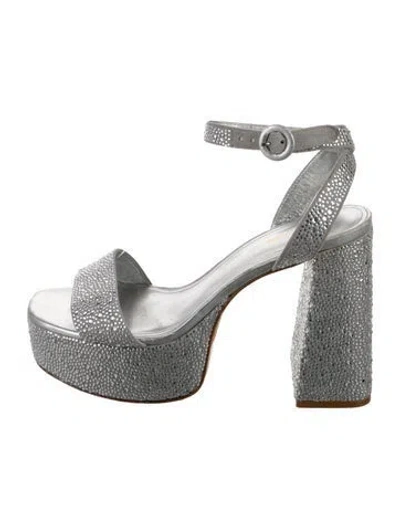Pre-owned Larroude Crystal Crystal Embellishments Sandals In Silver