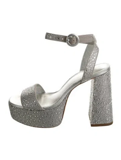Pre-owned Larroude Crystal Crystal Embellishments Sandals In Silver
