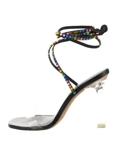 Pre-owned Larroude Crystal Embellishments Sandals In Black
