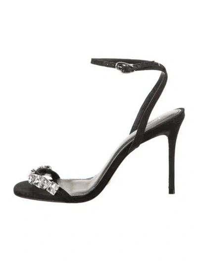 Pre-owned Larroude Crystal Embellishments Sandals In Black