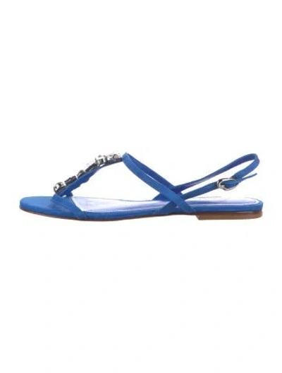 Pre-owned Larroude Crystal Embellishments T-strap Sandals In Blue