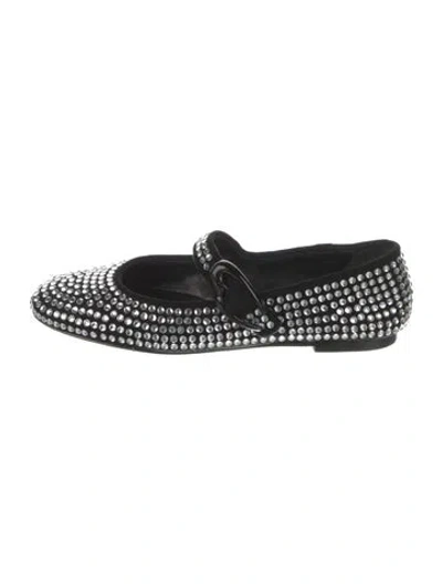 Pre-owned Larroude Crystal Polka Dot Print Mary Jane Flats In Black