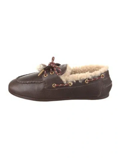 Pre-owned Larroude Cyprus Leather Moccasins In Brown