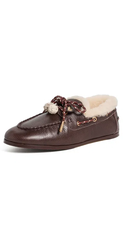Larroude Cyprus Shearling Boat Shoes Brown