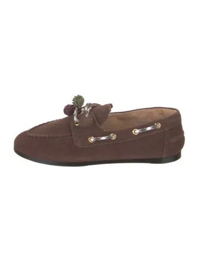 Pre-owned Larroude Cyprus Suede Moccasins In Brown