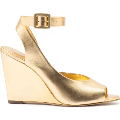 Larroude Deena By Larroudé Wedge Sandal In Gold