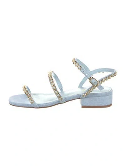 Pre-owned Larroude Denim Chain-link Accents Sandals In Blue