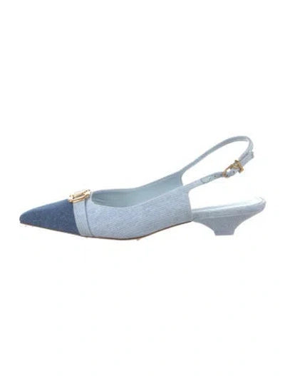 Pre-owned Larroude Denim Colorblock Pattern Slingback Flats In Blue