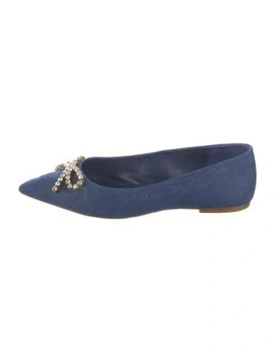 Pre-owned Larroude Denim Crystal Embellishments Ballet Flats In Blue