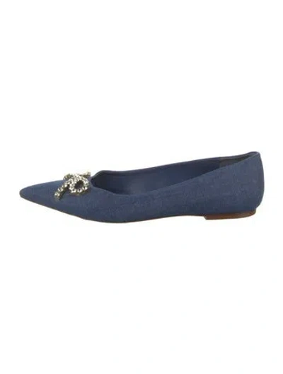 Pre-owned Larroude Denim Crystal Embellishments Ballet Flats In Blue