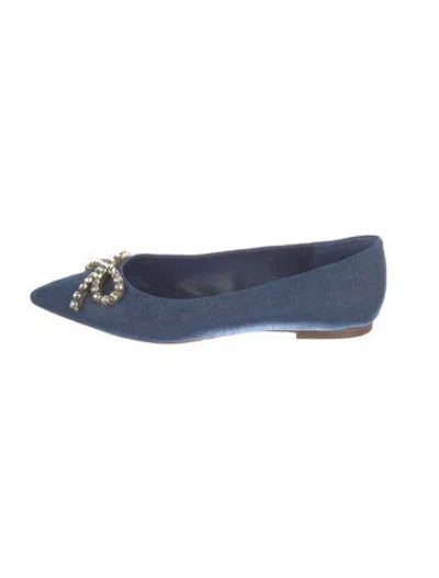 Pre-owned Larroude Denim Crystal Embellishments Ballet Flats In Blue