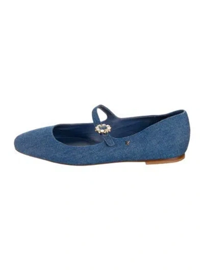 Pre-owned Larroude Denim Crystal Embellishments Mary Jane Flats In Blue