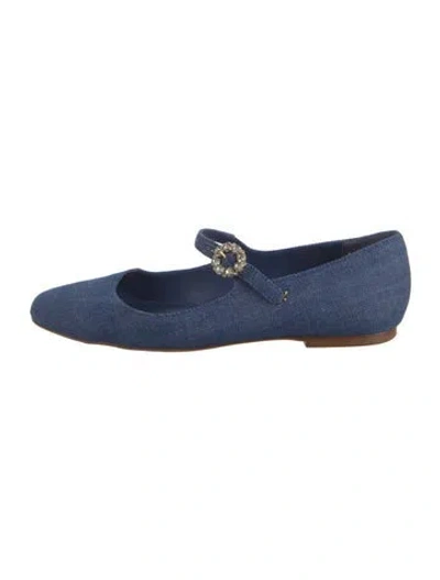 Pre-owned Larroude Denim Crystal Embellishments Mary Jane Flats In Blue