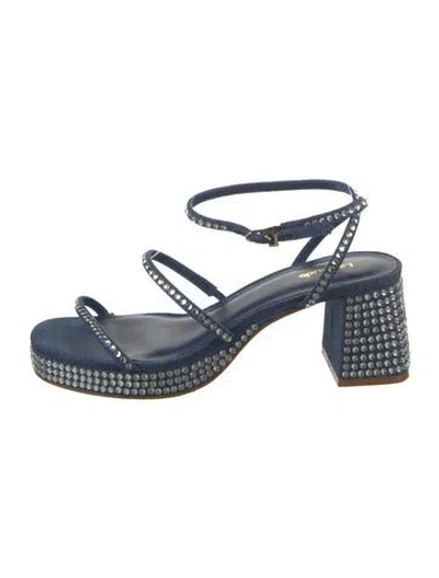 Pre-owned Larroude Denim Crystal Embellishments Sandals In Blue
