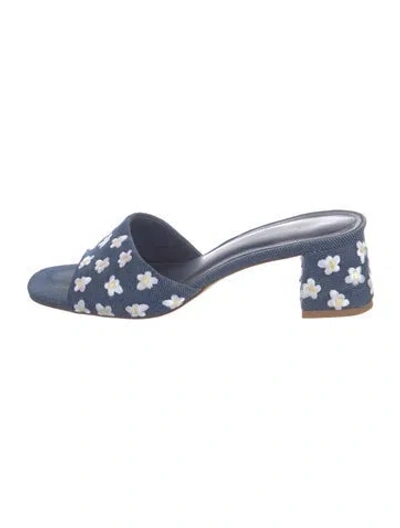 Pre-owned Larroude Denim Floral Print Sandals In Blue