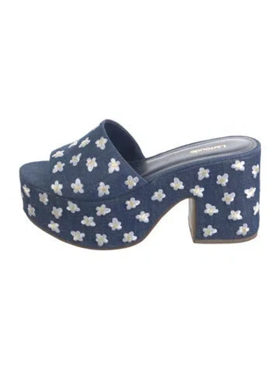 Pre-owned Larroude Denim Floral Print Sandals In Blue