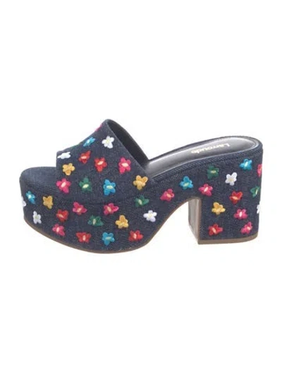 Pre-owned Larroude Denim Floral Print Sandals In Blue