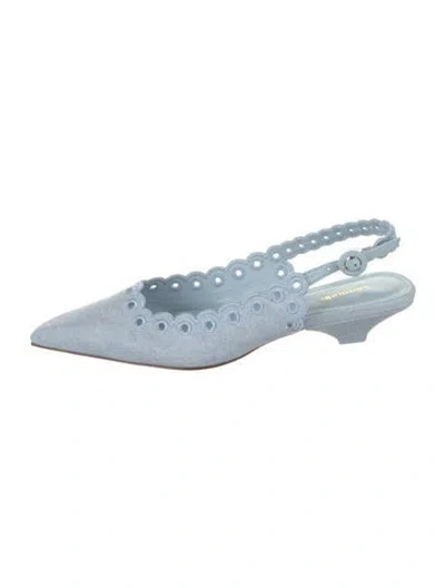 Pre-owned Larroude Denim Leather Trim Embellishment Slingback Flats In Blue